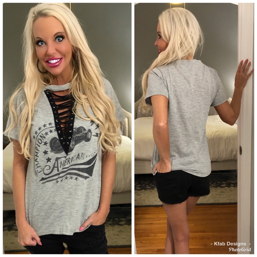 Durable lace up logo top! In Charcoal and black! - Picture 4 of 4